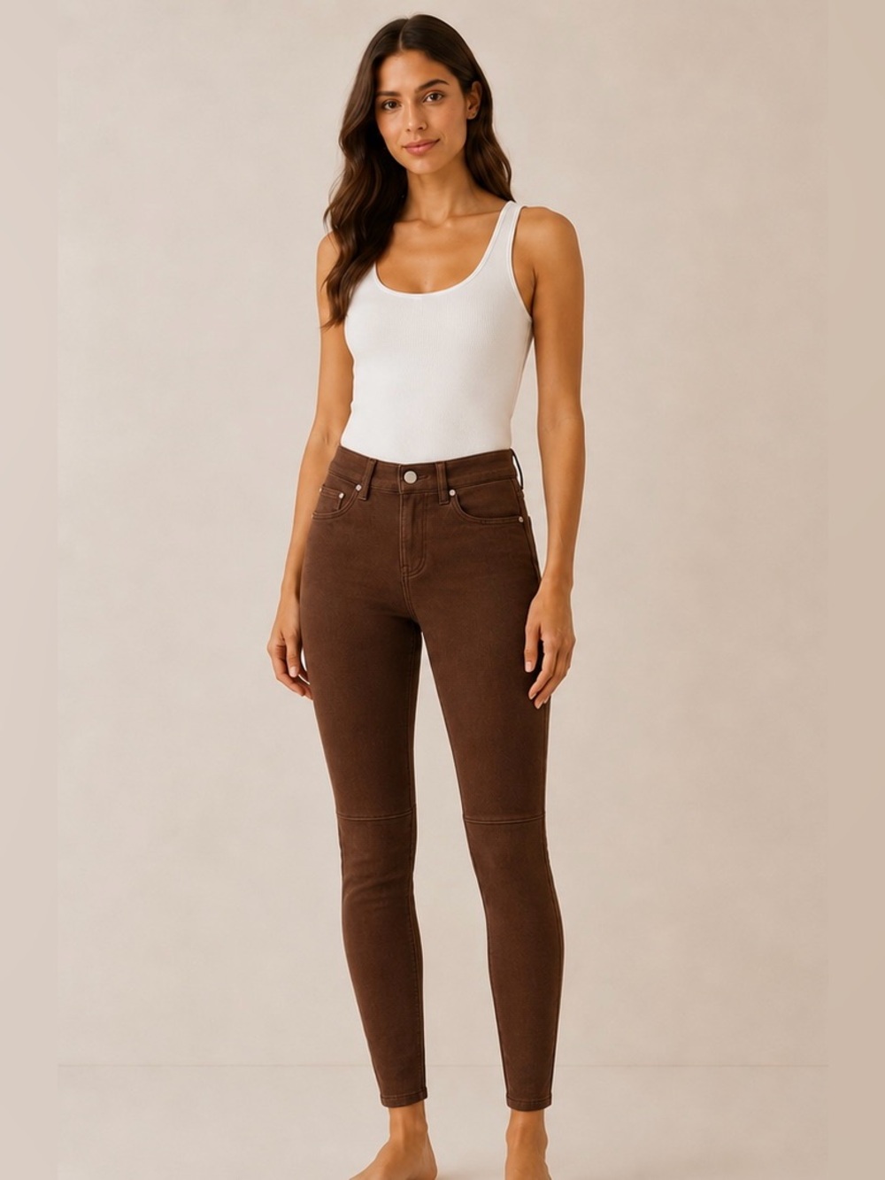 7 For All Mankind High Waist Ponte Leggings Womens Size 24 Brown